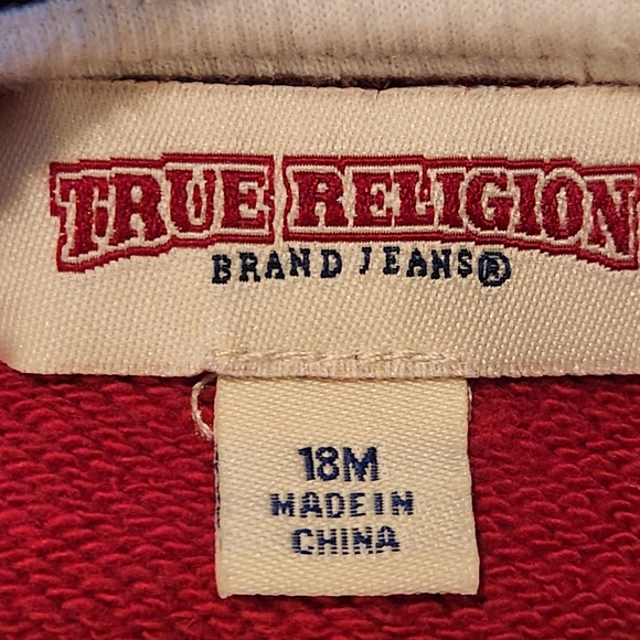 True Religion Heavyweight Sweatshirt Size 18 Month Colors Maroon Black White - Picture 4 of 10